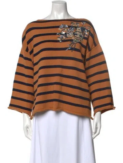 Pre-owned Demylee Striped Bateau Neckline Sweater In Brown