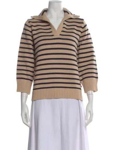 Pre-owned Demylee Striped V-neck Sweater In Brown