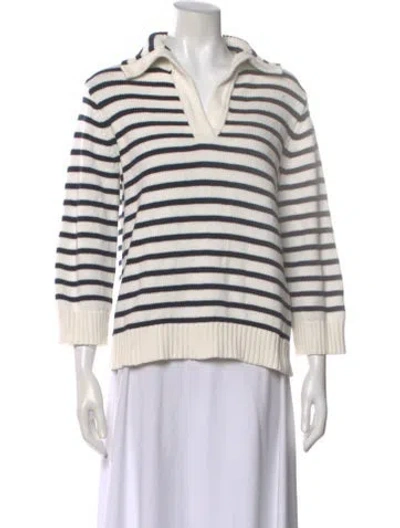 Pre-owned Demylee Striped V-neck Sweater In White