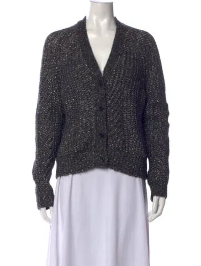 Pre-owned Demylee Tweed Pattern V-neck Sweater In Black