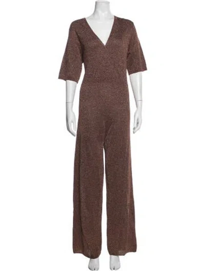 Pre-owned Demylee V-neck Jumpsuit In Brown