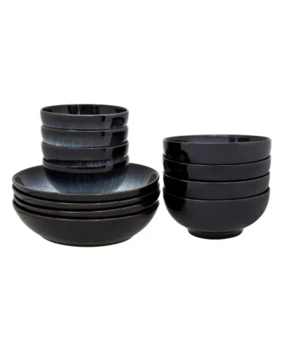 Denby Halo 12-pc. Double Bowl Dinnerware Set, Service For 4 In Black