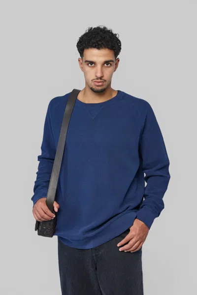 Denham Waffle Ls Sweat In Blue