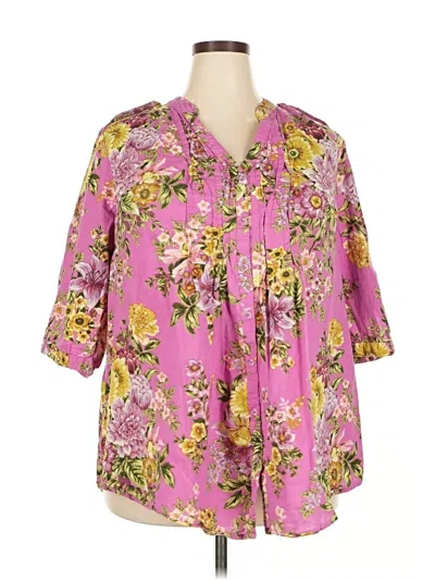 Pre-owned Denim 24/7 3/4 Sleeve Blouse In Pink