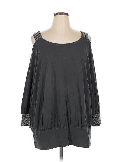 Pre-owned Denim 24/7 3/4 Sleeve Top Gray Cold Shoulder Neckline Tops