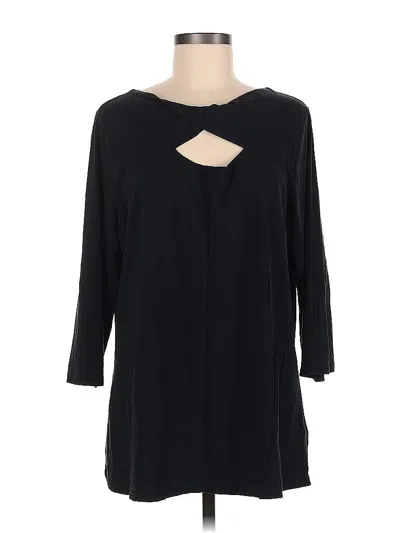 Pre-owned Denim 24/7 Long Sleeve Top Black Keyhole Neckline Tops