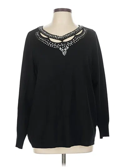 Pre-owned Denim 24/7 Long Sleeve Top Black Keyhole Neckline Tops