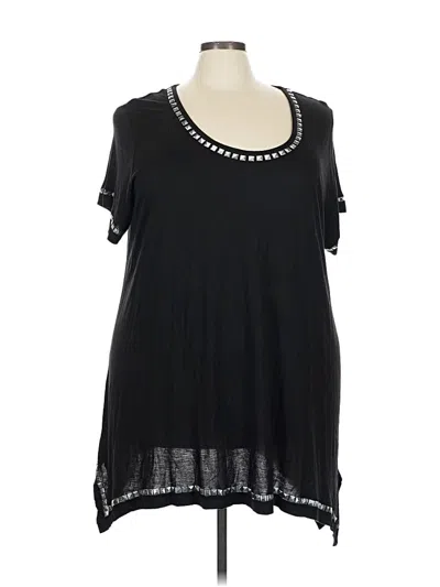 Pre-owned Denim 24/7 Short Sleeve Top Black Scoop Neck Tops