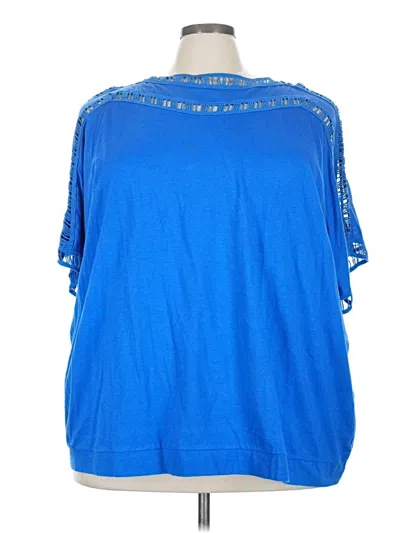 Pre-owned Denim 24/7 Short Sleeve Top Blue Cold Shoulder Neckline Tops