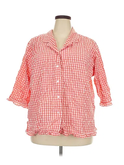 Pre-owned Denim & Co 3/4 Sleeve Button Down Shirt In Red