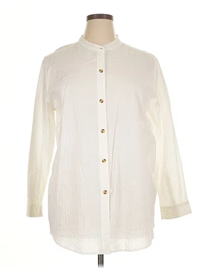 Pre-owned Denim & Co 3/4 Sleeve Button Down Shirt In White