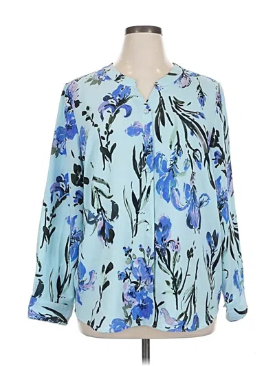 Pre-owned Denim & Co Long Sleeve Blouse In Blue