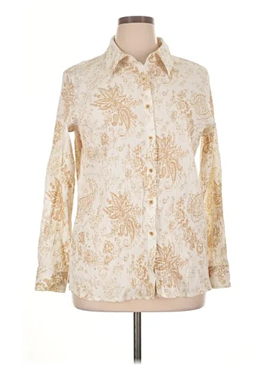 Pre-owned Denim & Co Long Sleeve Blouse In Ivory