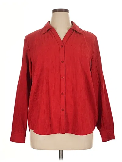 Pre-owned Denim & Co Long Sleeve Blouse In Red