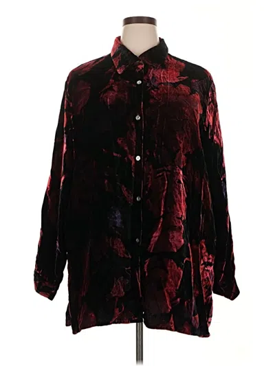 Pre-owned Denim & Co Long Sleeve Button Down Shirt In Burgundy