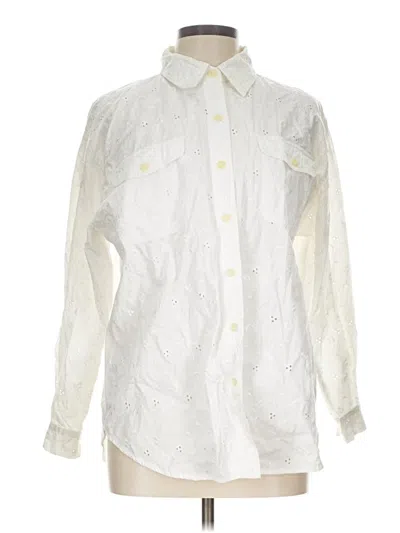 Pre-owned Denim & Co Long Sleeve Button Down Shirt In Ivory