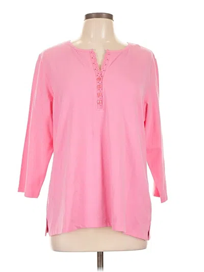 Pre-owned Denim & Co Long Sleeve Henley Shirt In Pink