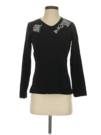 Pre-owned Denim & Co Long Sleeve Top Black Keyhole Neckline Tops