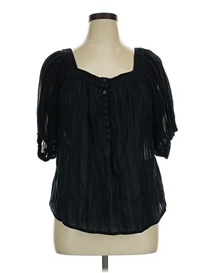 Pre-owned Denim & Co Short Sleeve Blouse In Black