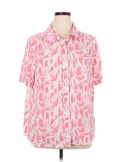Pre-owned Denim & Co Short Sleeve Button Down Shirt In Pink