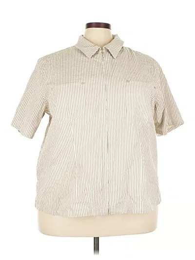 Pre-owned Denim & Co Short Sleeve Button Down Shirt In White