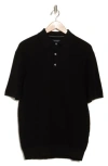 Denim And Flower Black Short Sleeve Textured Cotton Polo Sweater In Black
