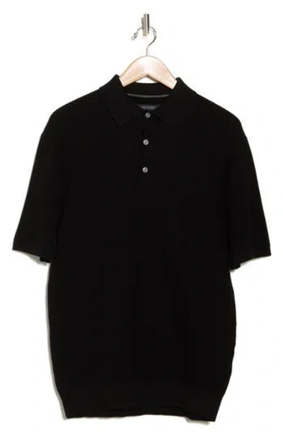 Denim And Flower Black Short Sleeve Textured Cotton Polo Sweater
