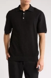 Denim And Flower Black Short Sleeve Textured Cotton Polo Sweater In Black