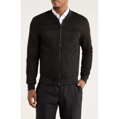 Denim And Flower Bomber Jacket In Black