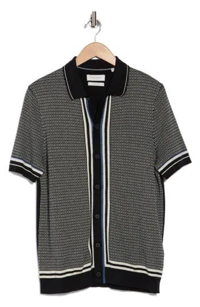 Denim And Flower Button Front Knit Shirt In Black