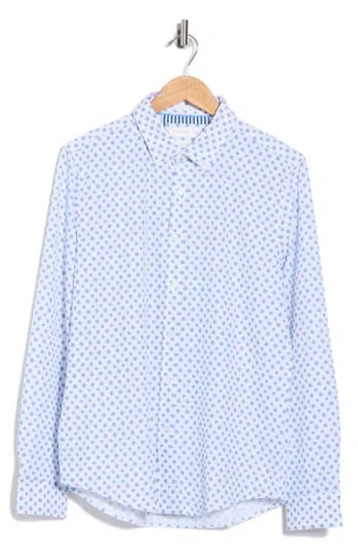 Denim And Flower Button Front Shirt In Blue