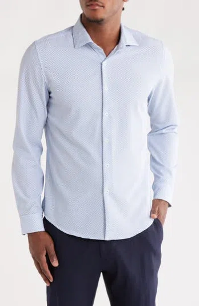 Denim And Flower Circles Button-up Shirt In Blue