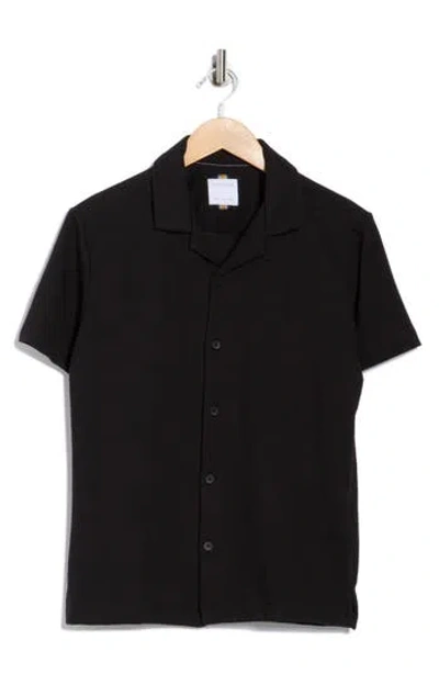 Denim And Flower Cotton Blend Camp Shirt In Black