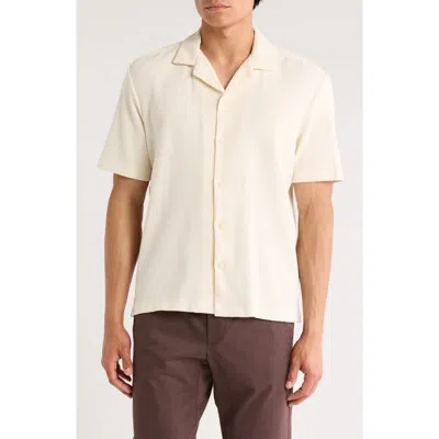 Denim And Flower Cream Textured Cotton Blend Camp Shirt In White