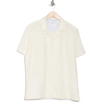 Denim And Flower Crinkled Textured Short Sleeve Shirt In White