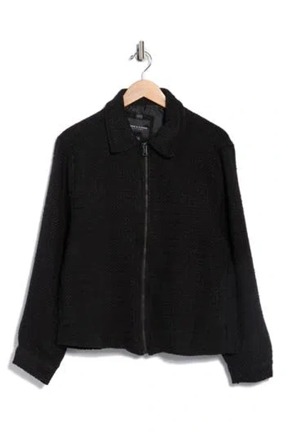 Denim And Flower Crochet Texture Full Zip Jacket In Black