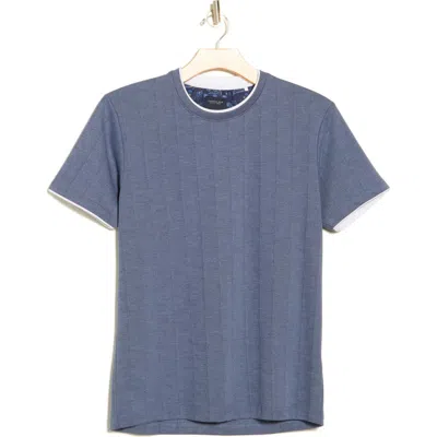Denim And Flower Crown Blue Stripe Texture Knit T-shirt