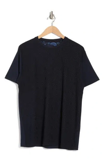 Denim And Flower Diamond Texture T-shirt In Navy