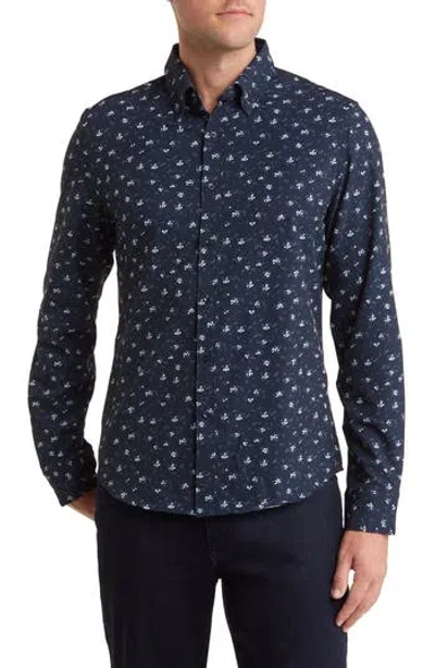 Denim And Flower Ditsy Floral Stretch Button-down Shirt In Blue
