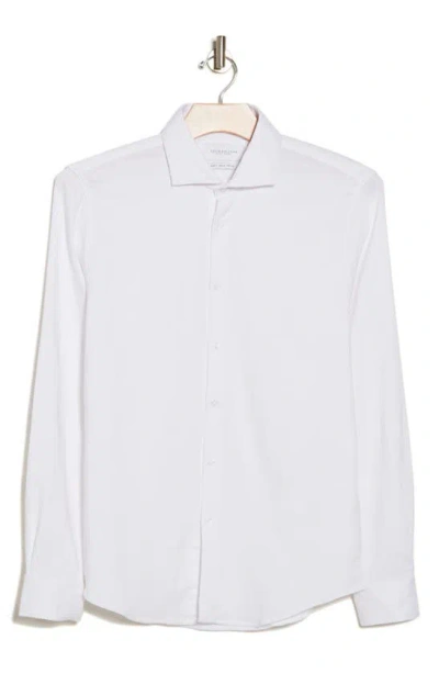 Denim And Flower Dobby Stretch Cotton Blend Button-up Shirt In White