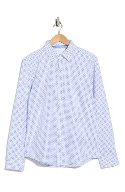 Denim And Flower Dot Print Dressy Tech Button-up Shirt In Blue