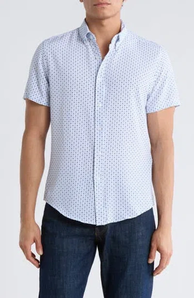 Denim And Flower Dressy Tech Geometric Print Short Sleeve Button-up Shirt In White