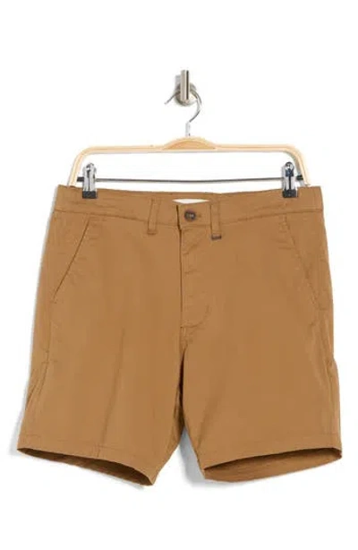 Denim And Flower Flat Front Woven Shorts In Camel