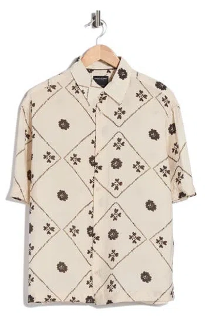 Denim And Flower Floral Textured Short Sleeve Button-up Shirt In Brown