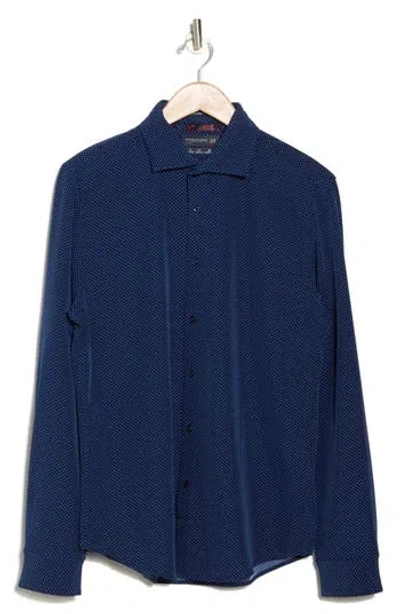 Denim And Flower Geo Print Long Sleeve Tech Button-up Shirt In Navy
