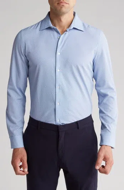 Denim And Flower Geo Print Non-iron Tech Button-up Shirt In White/light Blue Geo