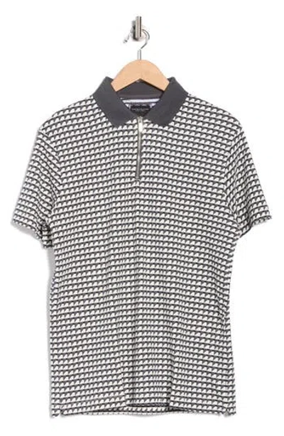 Denim And Flower Geo Print Quarter Zip Polo In Gray