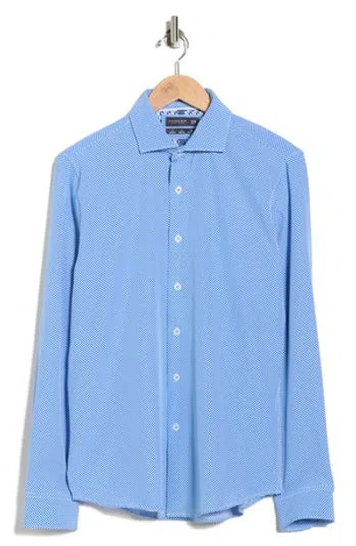 Denim And Flower Geo Print Stretch Button-up Shirt In Blue
