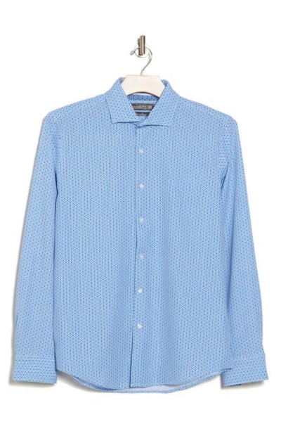 Denim And Flower Geo Print Stretch Button-up Shirt In Blue