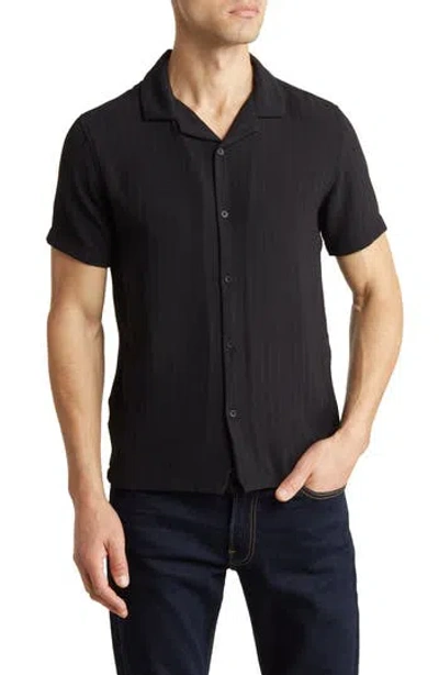 Denim And Flower Geo Tech Short Sleeve Button-up Camp Shirt In Black/geo Print